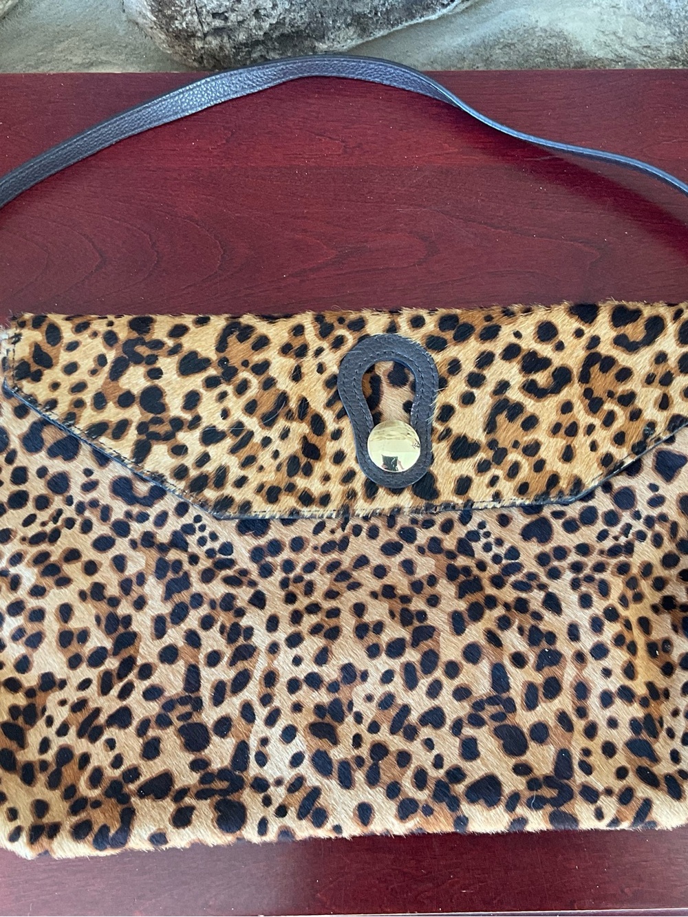 Zara Leopard Print Fur Clutch Bag with Black Strap